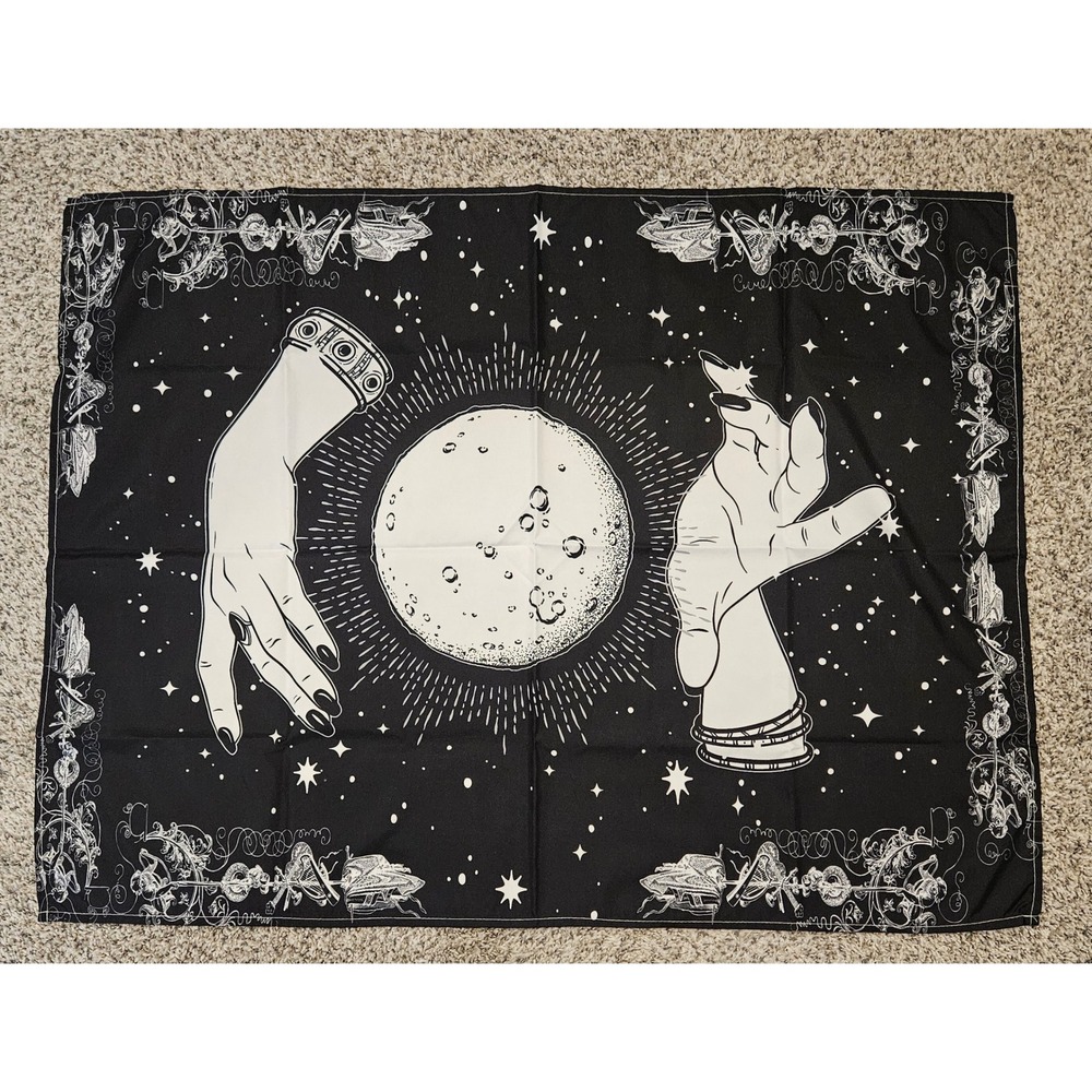 Moon Mystical Hands Celestial Wall Hanging Tapestry Black Witchy Goth 36x28 NEW
